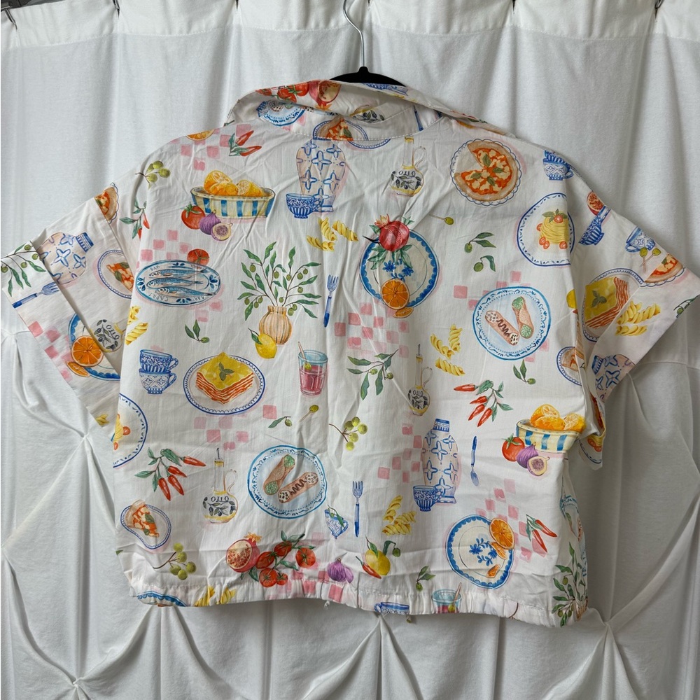 Zara Cropped Button-Up Shirt with Italian print - Picture 2 of 3